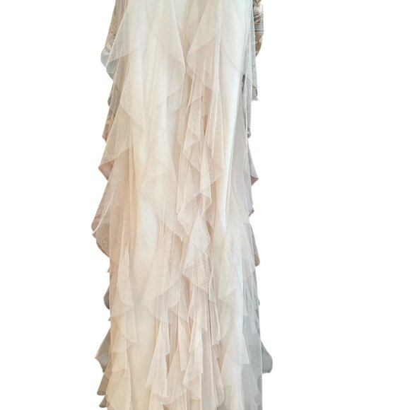 Floral Embroidered Halter Maxi Dress With Ruffled Tulle Skirt & Purple Waist Tie - Picture 7 of 16